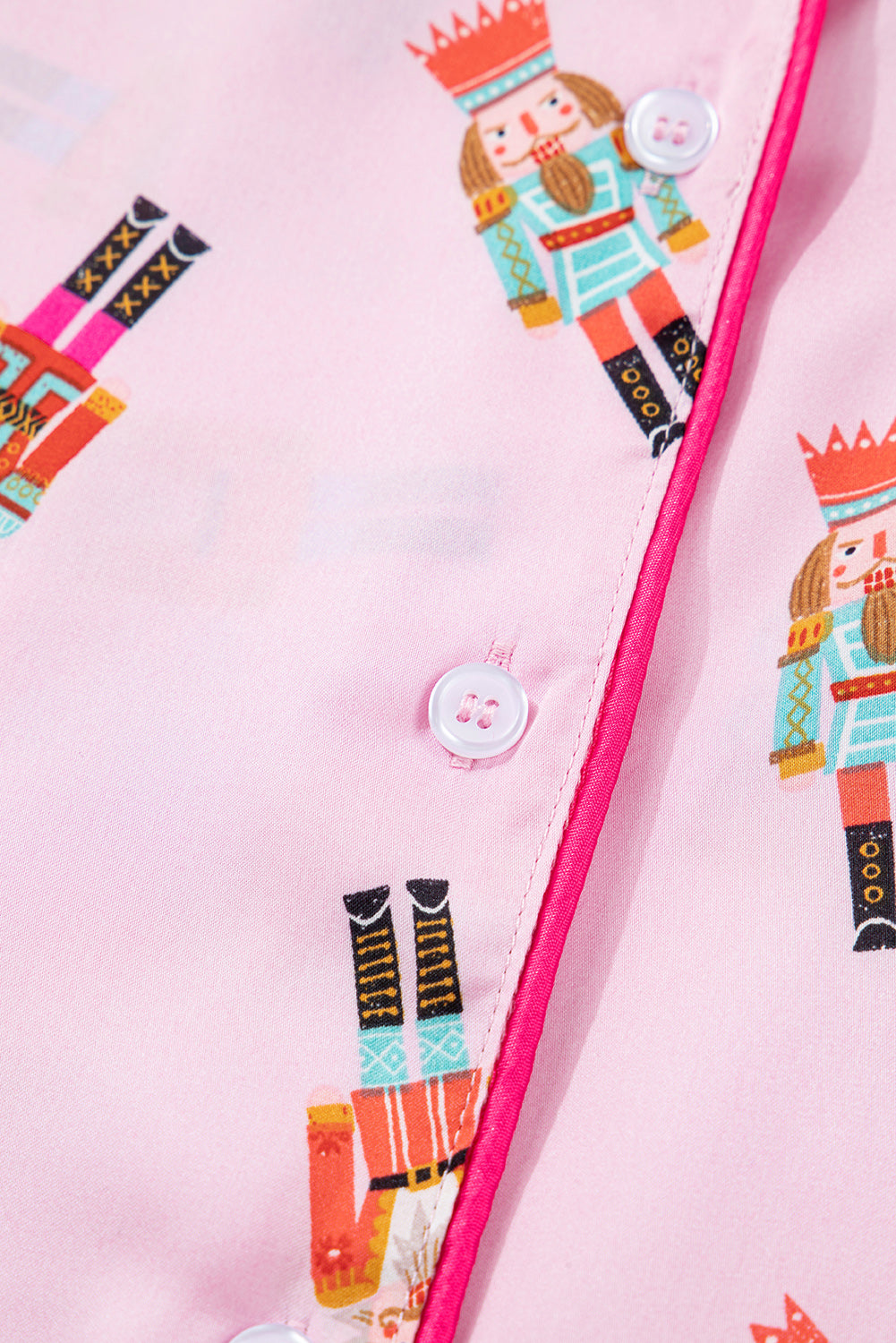 Pink Nutcracker Print Two Piece Pajama Set Contrast Trim Bow Dear-Lover Dropshipping